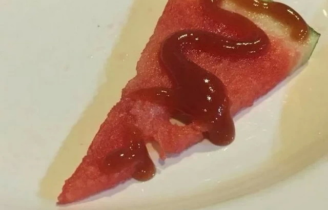 Ketchup on the watermelon